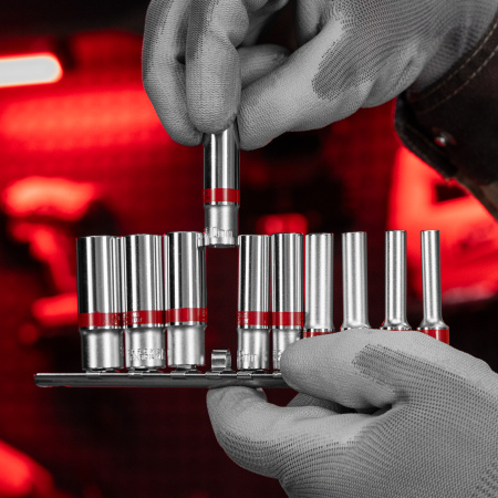 Набор удлиненных торцевых головок 1/4", 6 гранные, CrV, 4-13мм, 10 штук Matrix