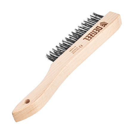 Щетка зачистная 3-х рядная, прямая проволока из нержавеющей стали с деревянной ручкой, EFP// Denzel