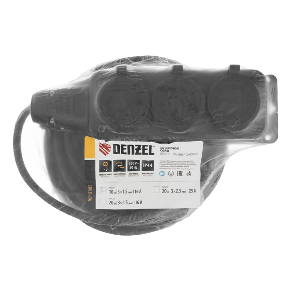 Удлинитель-шнур силовой Top Series, КГТТ, 10 м, 3 розетки, 3 x 1,5 мм Denzel цена