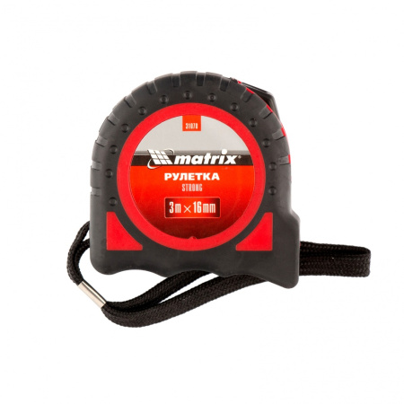 Рулетка Strong,3 м х 16 мм,обрезиненный корпус Matrix цена