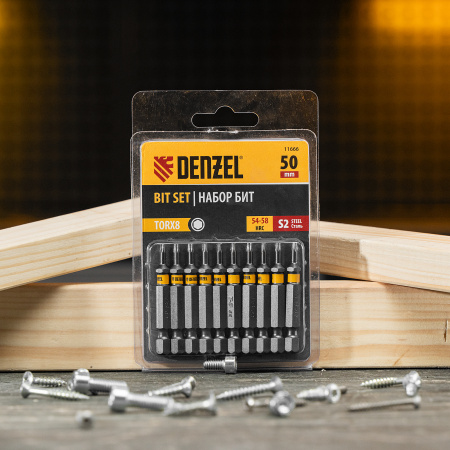 Бита TX 8х50, сталь S2, шестигранный профиль, 10 шт. Е 6,3 Denzel