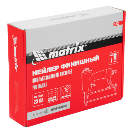 Нейлер финишный, шпилькозабивной пистолет, пневматический, гвоздь 23GA D 0.64 мм  длина 10-30 мм Matrix цена
