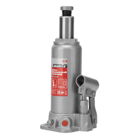 Домкрат гидравлический бутылочный, 5 т, высота подъема 216-413 мм, в пластиковый кейсе Matrix цена