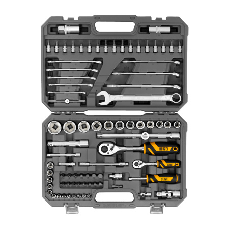 Набор инструментов, 1/2", 1/4", CrV, S2, пластиковый кейс, 82 предмета Denzel