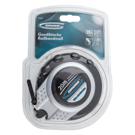 Рулетка геодезическая 20 м х 13 мм, закрытый корпус, металлическая лента, нейлон Gross цена