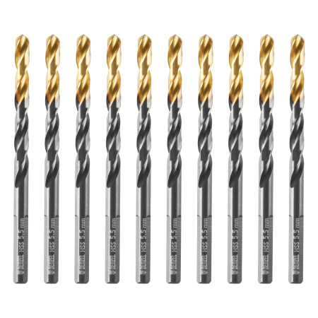 Сверло по металлу, 5,5 мм, HSS-Tin, Golden Tip, 10 шт. Denzel