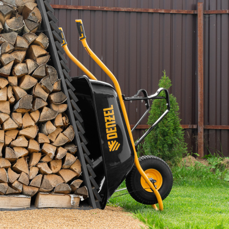 Тачка строительная, усиленная, объем 130 л, 230 кг, колесо 15х6.00-6 Denzel цена