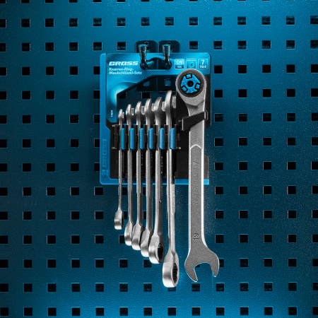 Набор ключей комбинированных трещоточных, количество зубьев 100, СRV, 7 шт, 8-19 мм Gross