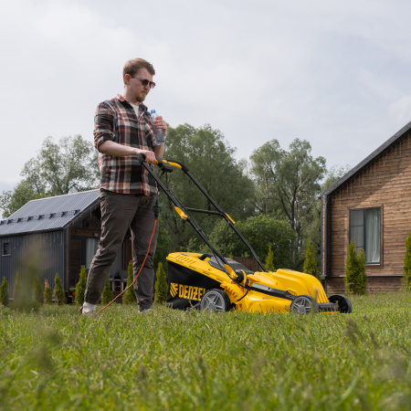 Газонокосилка электрическая GMC-1800, шир. 38см, 1800 Вт, 6 уров., травосб. 35 л Denzel цена