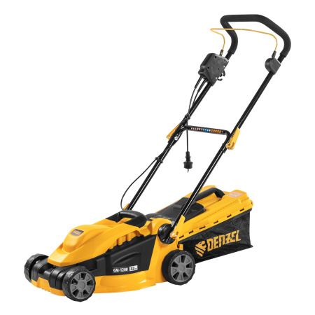 Газонокосилка электрическая GM-1200, 1200 Вт, ширина 32 см, 3 уровня, травосборник 25 л. Denzel цена