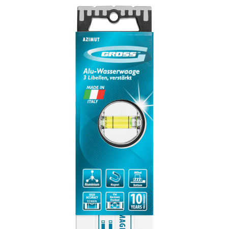 Уровень алюминиевый, 1000 мм, усиленный, рукоятки, фрезерованный, 3 глазка, магнитный Gross цена