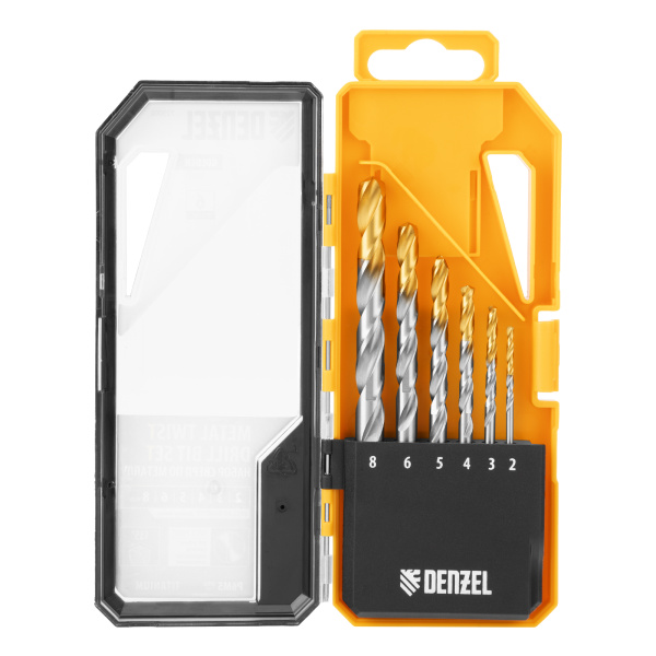 Набор сверл по металлу, 2-8мм, Р6М5-TiN, Golden Tip, 6 шт Denzel