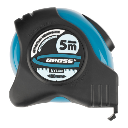 Рулетка "Schlagfest",5 м x 25 мм,магнитный обрезиненный зацеп,двусторонняя шкала,Нейлоновое покрытие,автоматическая фиксация Gross цена
