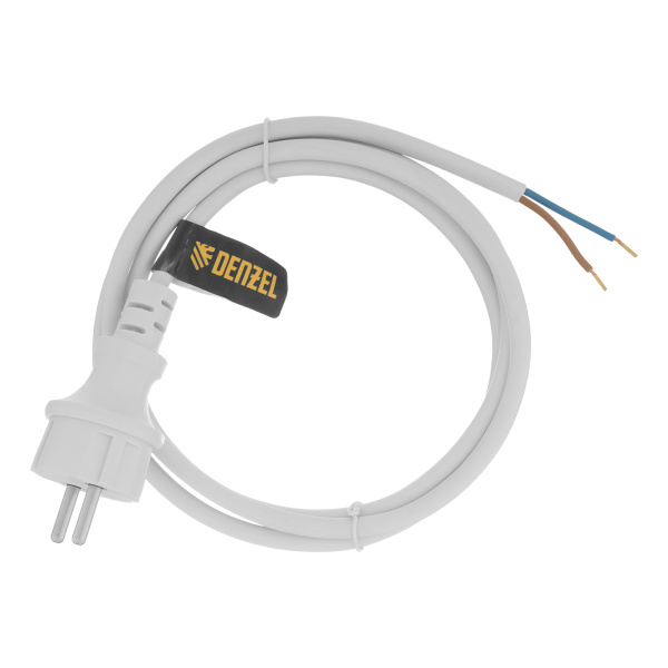 Шнур сетевой Energy Series, ПВС, 1,5 м, 2 x 1,5 мм, с неразборной вилкой, белый, Denzel цена