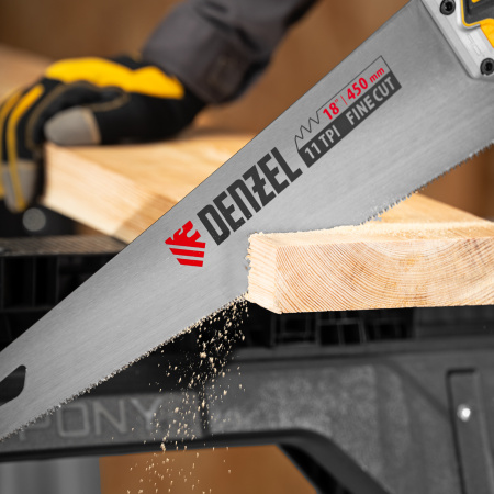 Ножовка по дереву, 450 мм, 11 TPI, зуб 3D, металлопластиковая рукоятка Denzel цена