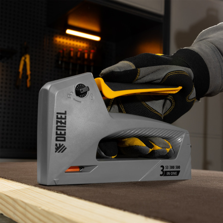 Степлер мебельный, пластиковый корпус, тип 53, 6-14 мм, тип 300, 15 мм, тип 500, 15 мм Denzel цена