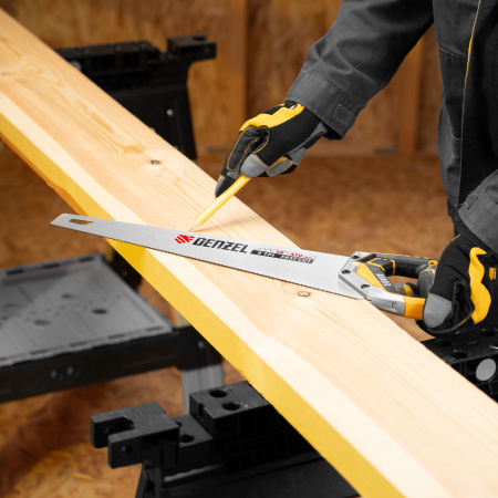 Ножовка по дереву, 450 мм, 9 TPI, зуб 3D, металлопластиковая рукоятка Denzel цена