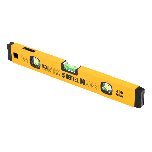 Уровень алюминиевый, магнит., фрезерованный, 3 глазка (1 зеркал.) 0,5 мм/м, 400 мм Denzel цена