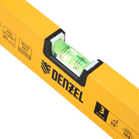 Уровень алюминиевый, магнит, фрезерованный, 3 глазка (1 зеркал.) 0,5 мм/м, 800 мм Denzel цена