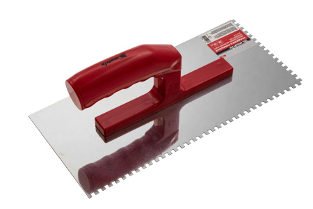 Гладилка из нержавеющей стали, 280 х 130 мм, зеркальная полировка, пластмассовая ручка, зуб 4 х 4 мм Matrix цена