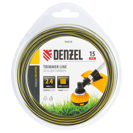 Леска для триммера двухкомпонентная квадратная, 2,4мм х 15м, блистер SkyCutter Denzel цена