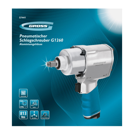 Гайковерт пневматический ударный G1260,1/2, Twin Hammer, 813Нм, 7000 об/мин Gross цена