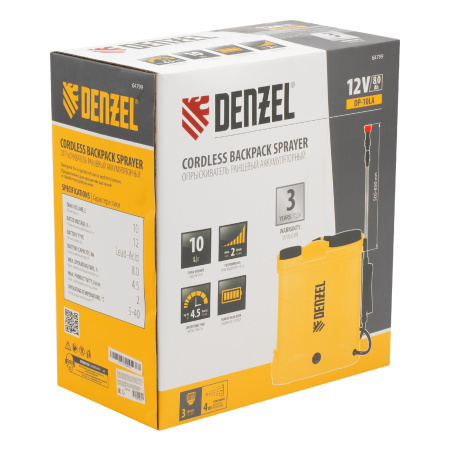 Опрыскиватель ранцевый аккумуляторный DP-10LA, 10 л, 12 В, 8 Ач Denzel цена