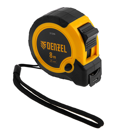 Рулетка 8м х 25мм, двухкомп. корпус, кнопка-пауза Denzel цена