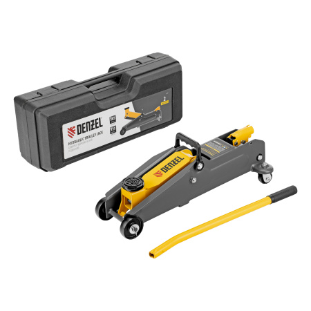 Домкрат гидравлический подкатной, 2 т, 135-385 мм, в пласт. кейсе Denzel цена