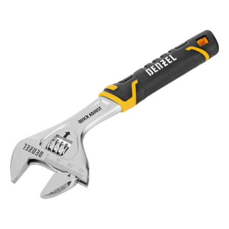 Ключ разводной, 200 мм (раскрытие до 33 мм), CrV, с быстрым сбросом, кованый, TPR рукоятка Denzel