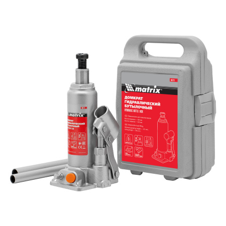 Домкрат гидравлический бутылочный, 2 т, h подъема 181-345 мм, в пластиковом кейсе Matrix цена