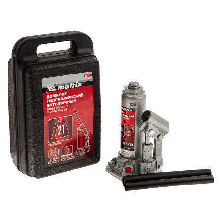 Домкрат гидравлический бутылочный, 2 т, высота подъема 181-345 мм, в пластиковый кейсе Matrix цена