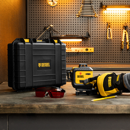 Лазерный уровень мультипризменный LX 360-3 Red, 30 м, 635 нм, аккумулятор Li 2800 мАч, резьба 5/8" Denzel цена