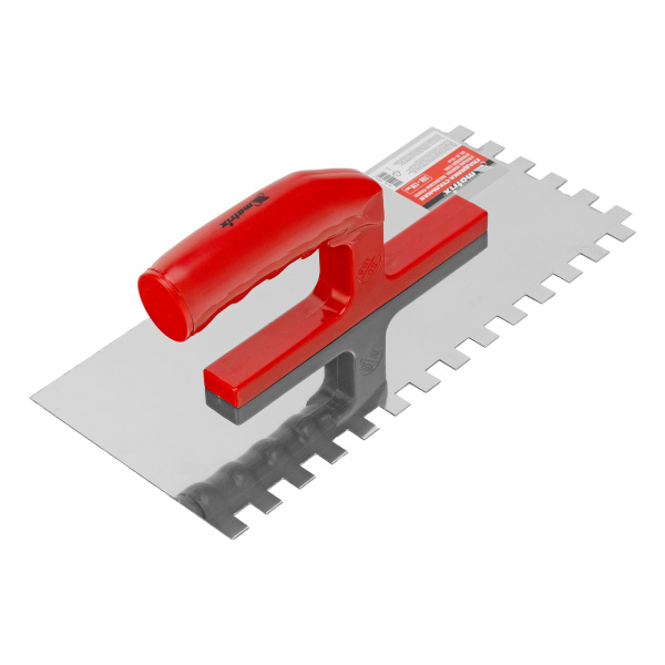 Гладилка из нержавеющей стали, 280 х 130 мм, зеркальная полировка, пластмассовая ручка, зуб 10 х 10 мм Matrix цена