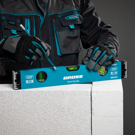 Уровень алюминиевый, 400 мм, усиленный с ударопрочными заглушками, 3 глазка Gross цена