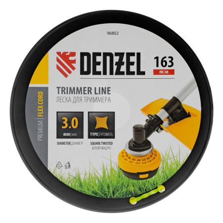 Леска для триммера витой квадрат, 3,0мм х 163м, на DIN катушке FLEX CORD Denzel цена