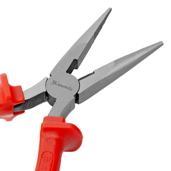 Длинногубцы прямые Econom, 200 мм, шлифованные, пластмассовые рукоятки Matrix