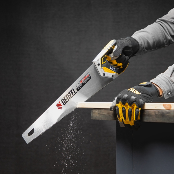 Ножовка по дереву, 450 мм, 9 TPI, зуб 3D, металлопластиковая рукоятка Denzel цена