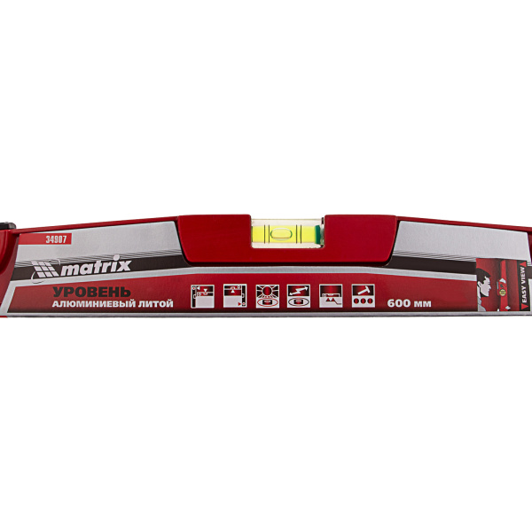 Уровень алюминиевый, 600 мм, литой, 2 глазка (1 фронтальный), ударная площадка Matrix цена