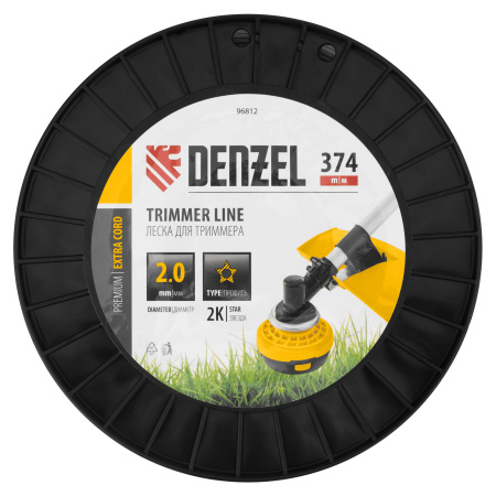 Леска для триммера двухкомпонентная звезда, 2,0мм х 374м, на DIN катушке EXTRA CORD Denzel цена