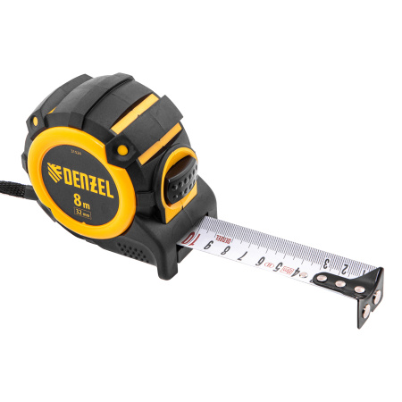 Рулетка 8м х 32мм, автоматич. фиксац., нейлон. покрытие, магнит. зацеп, двухстор. разметка Denzel цена