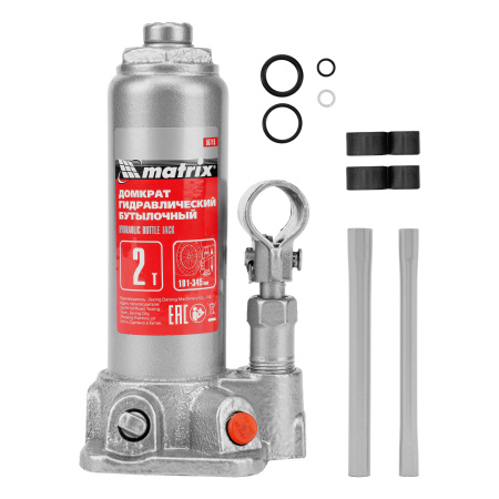 Домкрат гидравлический бутылочный, 2 т, высота подъема 181-345 мм Matrix цена
