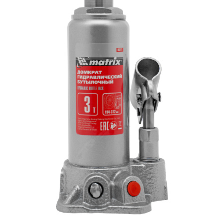 Домкрат гидравлический бутылочный, 3 т, высота подъема 194-372 мм Matrix цена