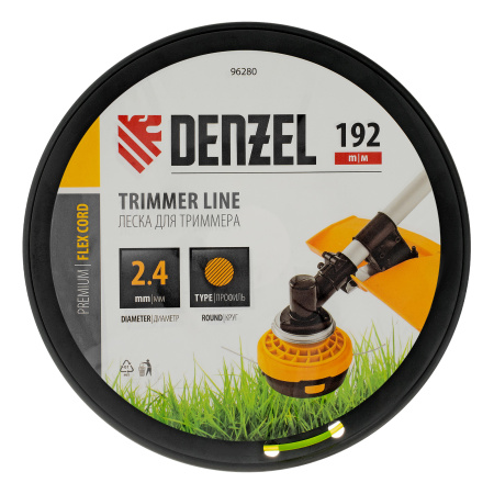 Леска для триммера круглая, 2,4мм х 192м, на DIN катушке FLEX CORD Denzel цена