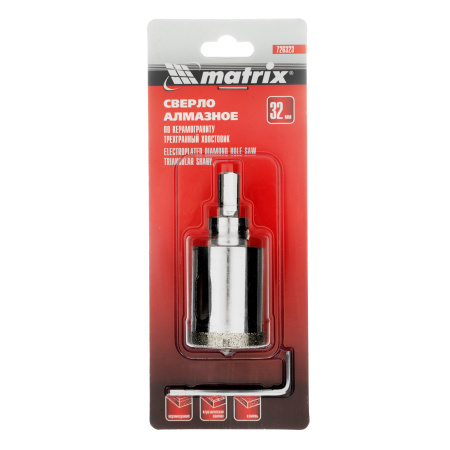 Сверло алмазное по керамограниту, 32 х 67 мм, трехгранный хвостовик Matrix
