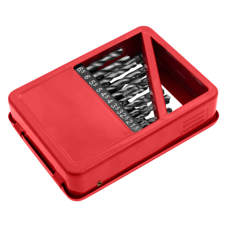 Набор сверл по металлу, 1-10 мм (через 0.5 мм) HSS 19 шт, металлическая коробка, цилиндрический хвостовик Matrix