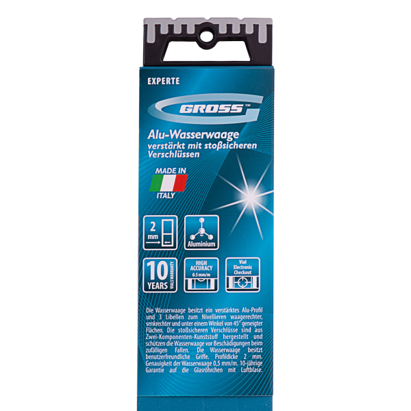 Уровень алюминиевый, 1500 мм, усиленный с ударопрочными заглушками, рукоятки, 3 глазка Gross цена