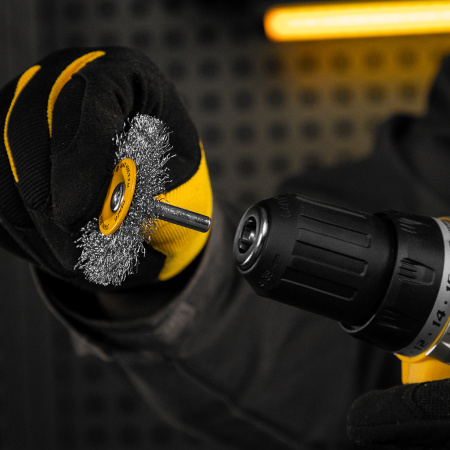 Щетка для дрели, 60 мм, Плоская, со шпилькой, нержавеющая витая проволока Denzel