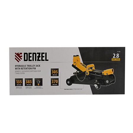 Домкрат гидравлический подкатной с фиксатором, 2,8 т, 135-385 мм, в кейсе Denzel цена