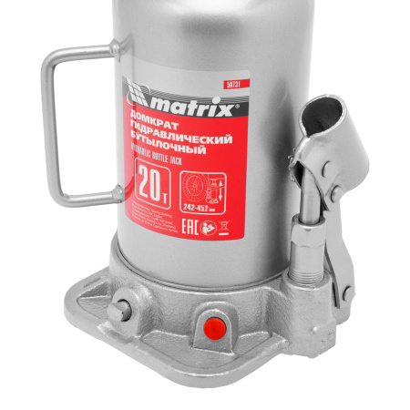 Домкрат гидравлический бутылочный, 20 т, высота подъема 242-452 мм Matrix цена